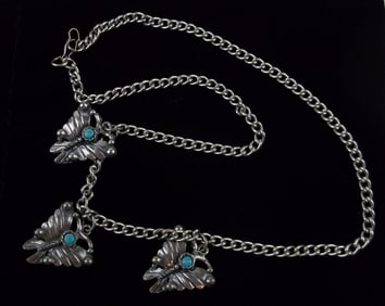 Mint 1960s Sancrest Turquoise Butterfly Necklace 16"