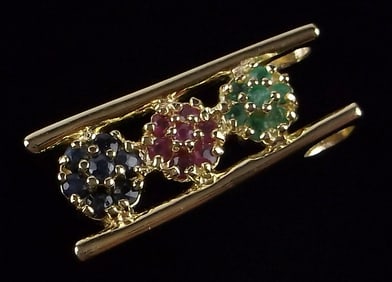 New Gold Over Sterling Ruby Sapphire Emerald Pendant