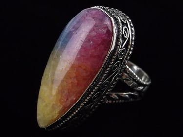 New Big Boxed Bali Rainbow Solar Gemstone Ring Size 7.5