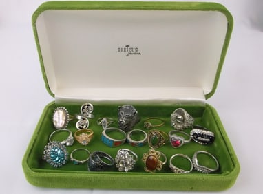 20 Premium Vint Mixed Ring Lot Turquoise Jade Ruby Emerald