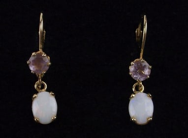 Mint Vintage 1960s Opal Amethyst Drop Earrings