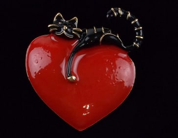 Mint Enameled I Love My Cat Brooch