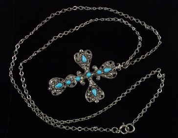 Mint Vintage 1960s Southwestern Style Cross Necklace 24"