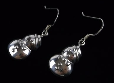 New Vintage Sterling Silver Christmas Snowman Earrings