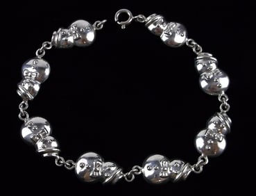 New Vintage Sterling Silver Christmas Snowman Bracelet 8"