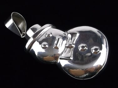 New Big Vintage Sterling Silver Christmas Snowman Pendant