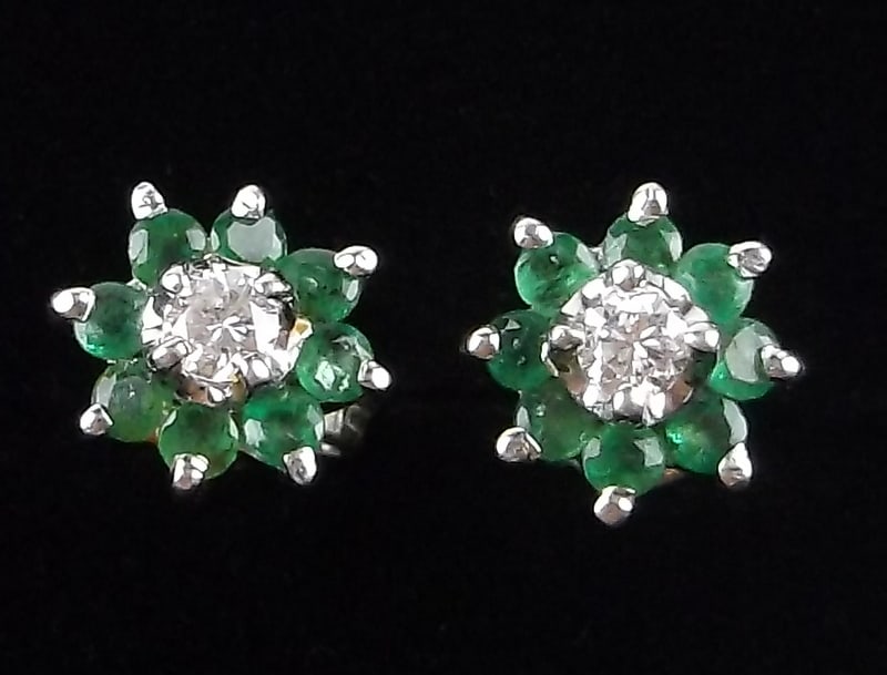 Mint Vint Sterling Silver .25cttw Diamond Emerald Earrings (1 of 2)
