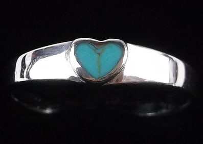 New Sterling Silver Turquoise Heart Ring Size 7.5
