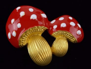 Big Mint Enameled Wonderland Mushroom Brooch