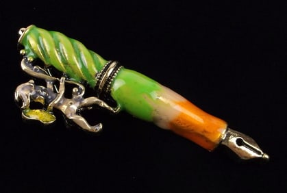 Big Mint Enameled Fountain Pen Brooch