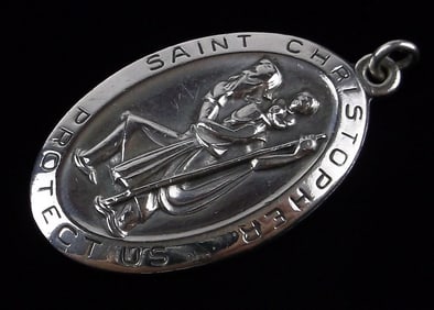 Mint Big Vint Thick 1950s Elco Sterling St Christopher Pendant