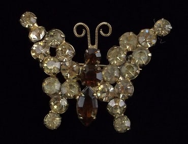 Mint Vintage 1960s Rhinestone Butterfly Brooch