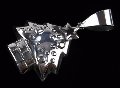 New Vintage Big Sterling Silver Christmas Tree Pendant
