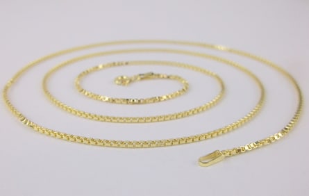 New Vint Italian Gold Over Sterling Box Chain Necklace 12"