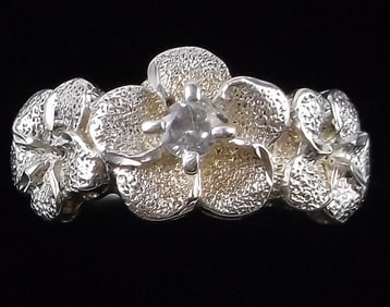 Mint Vint Sterling Silver Peru Plumeria Flower Ring 7