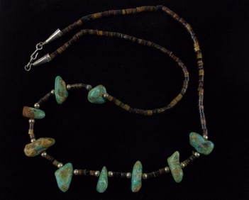 Mint 1960s Navajo Sterling Turquoise Shell Necklace 24"