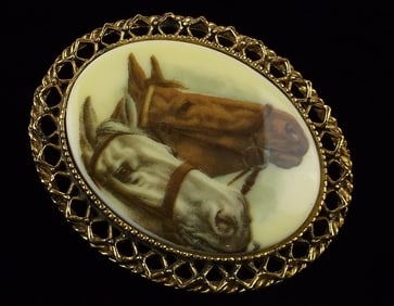 Mint Vintage 1960s Horse Cameo Brooch