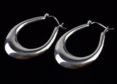 New Vintage Big Sterling Silver Drop Hoop Earrings
