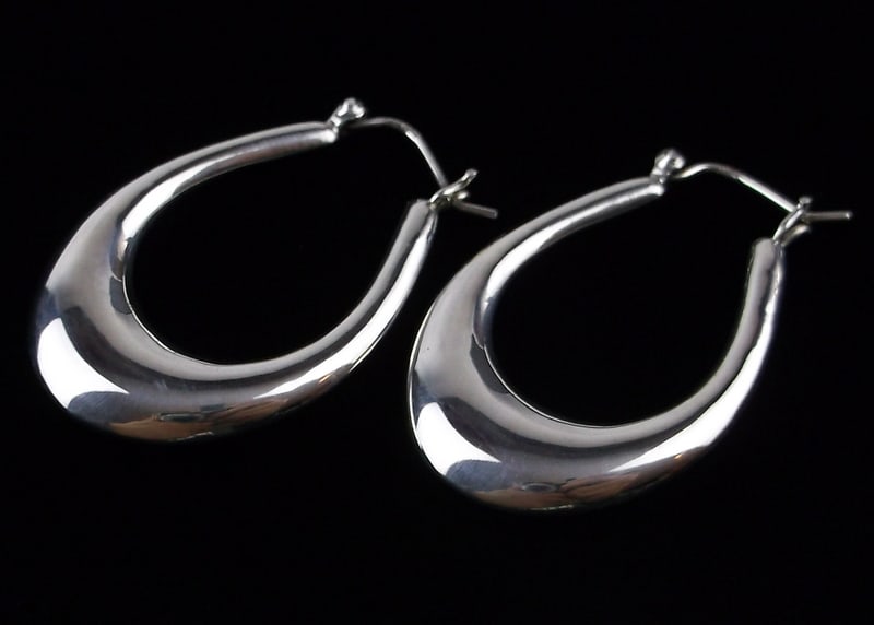 New Vintage Big Sterling Silver Drop Hoop Earrings (1 of 3)