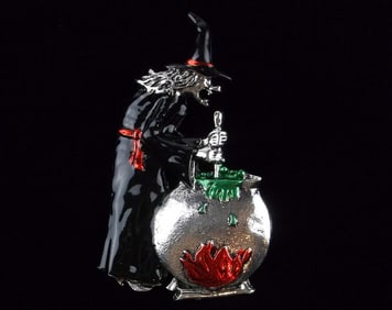 Mint Enameled Halloween Witch Cauldron Brooch