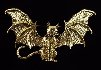 Big Mint Halloween Cat Bat Brooch