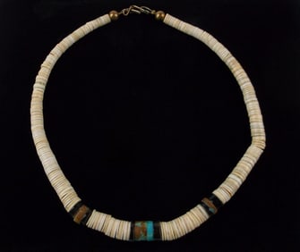 Stunning 1960s Navajo Copper Turquoise Shell Necklace 16"