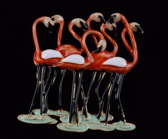 Mint Enameled Flamingo Bird Brooch