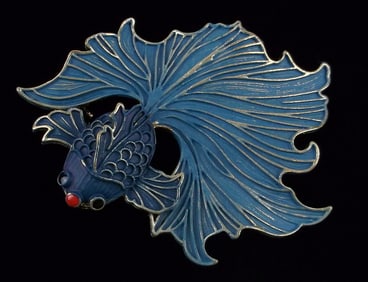 Mint Enameled Japanese Art Fish Brooch