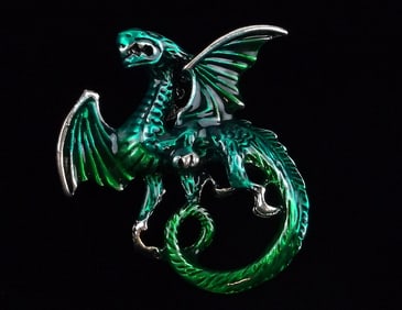 Mint Enameled Dragon Brooch