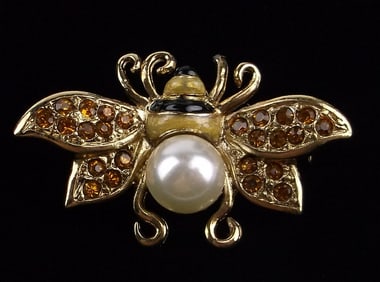 Mint Enameled Rhinestone Honey Bee Insect Brooch
