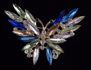 Mint Enameled Rhinestone Butterfly Brooch