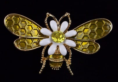 Big Mint Enameled Rhinestone Bee Insect Brooch