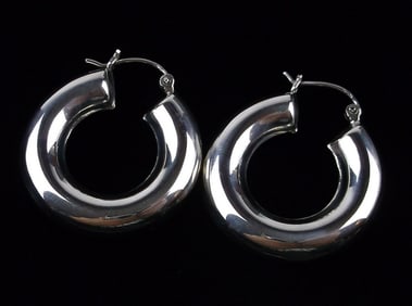 Stunning Big Vint Sterling Silver Hoop Earrings