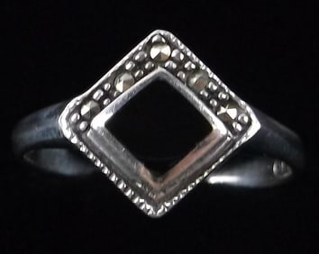 Mint Vintage Sterling Silver Onyx Marcasite Ring 8