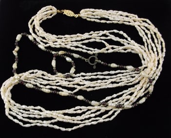Stunning Vintage Pearl And Garnet Necklace Lot 16' 26"