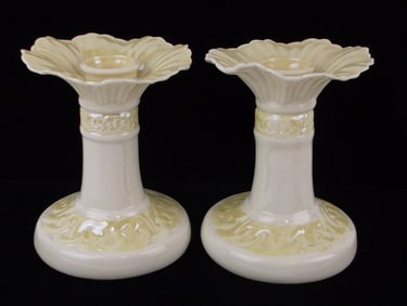 Mint Vint Belleek Irish Fine Porcelain Candlestick Holder Set