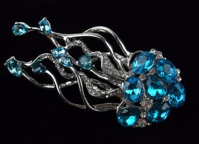 Mint Enameled Rhinestone Jellyfish Brooch