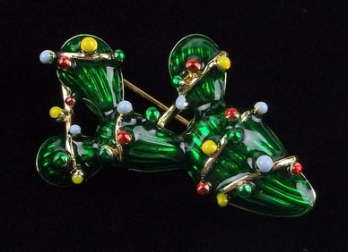Mint Enameled Christmas Cactus Tree Brooch