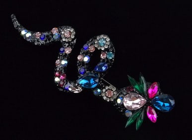 Mint Enameled Rhinestone Snake Brooch