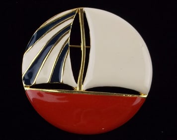 Mint Vintage Enameled 1970s Sailboat Brooch