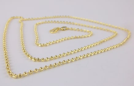 New Gold Over Sterling Heavy Ball Chain Necklace 24" Italian