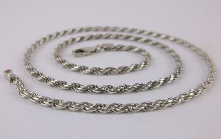 Stunning Vintage Sterling Silver Rope Chain Necklace 18.5"