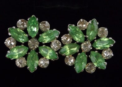 Big Mint Vintage 1950s Sterling Silver Rhinestone Earrings