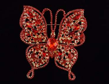 Big Mint Enameled Rhinestone Butterfly Brooch
