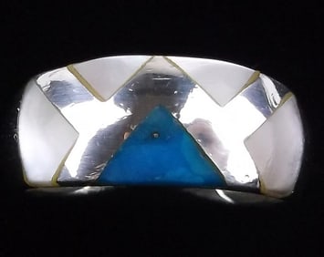 Mint Vintage Sterling Silver Turquoise MOP Ring 7