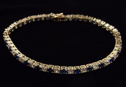 New Vin Gold Over Sterling Gemstone Tennis Bracelet 7.25"