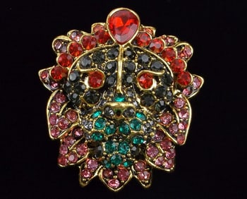 Mint Enameled Rhinestone Lion Brooch