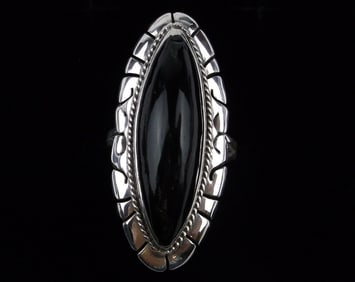 Stunning Vintage Taxco Sterling Silver Big Onyx Ring 8