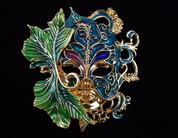 Big Mint Enameled Mask Brooch