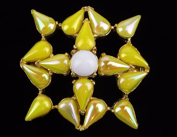 Mint Vintage 1950s Yellow Luster Rhinestone Brooch